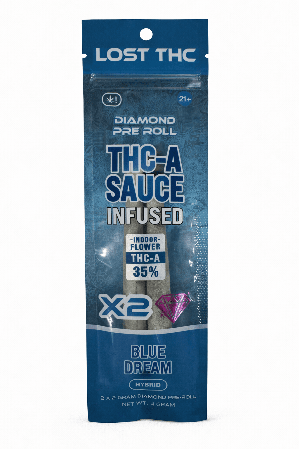 Lost THC Blue Dream THCa sauce infused pre-rolls 35 percent THCa 2ct 4g sativa