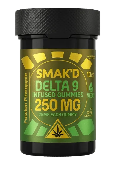 Smak’d Delta 9 Passion Pineapple 250mg 10ct Vegan Gummies