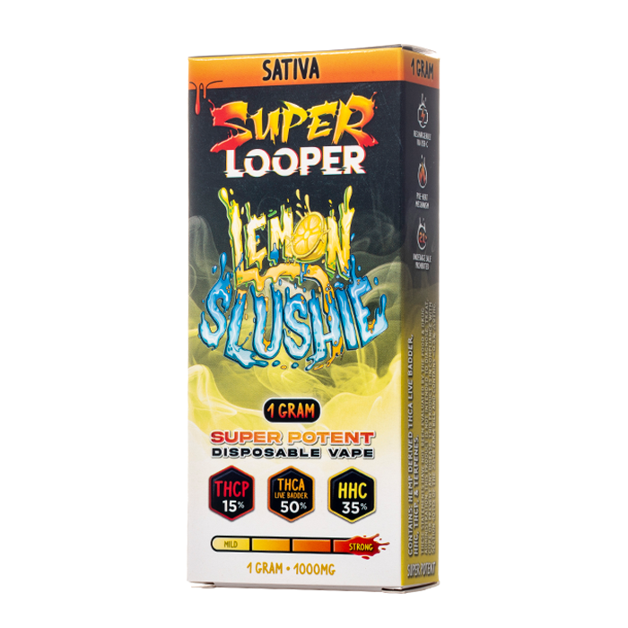 Super Looper D90 Disposable Vape 1g Lemon Slushie Sativa THCA THCP HHC