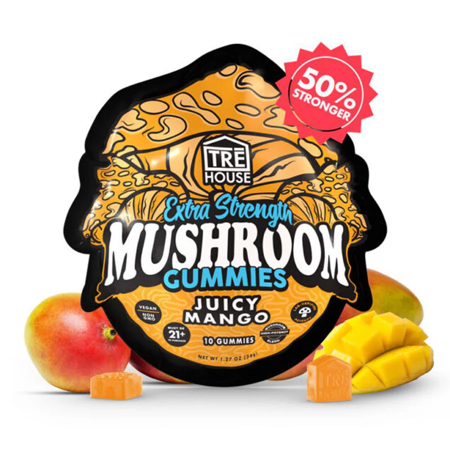 TRĒ House Extra-Strength Mushroom Gummies – 10 Count (50% Stronger Formula) Juicy Mango