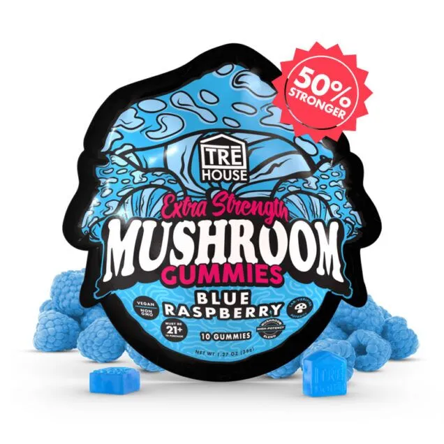 TRĒ House Extra-Strength Mushroom Gummies Blue Raspberry flavor 10-count pouch Neurotonin formula