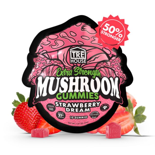 TRĒ House Extra-Strength Mushroom Gummies Strawberry Dream flavor 10-count pouch with Neurotonin blend