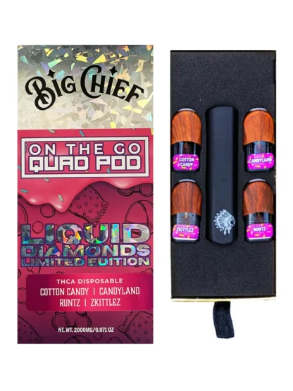 big chief on the go quad pod liquid diamonds thca disposable cotton candy candyland runtz zkittlez