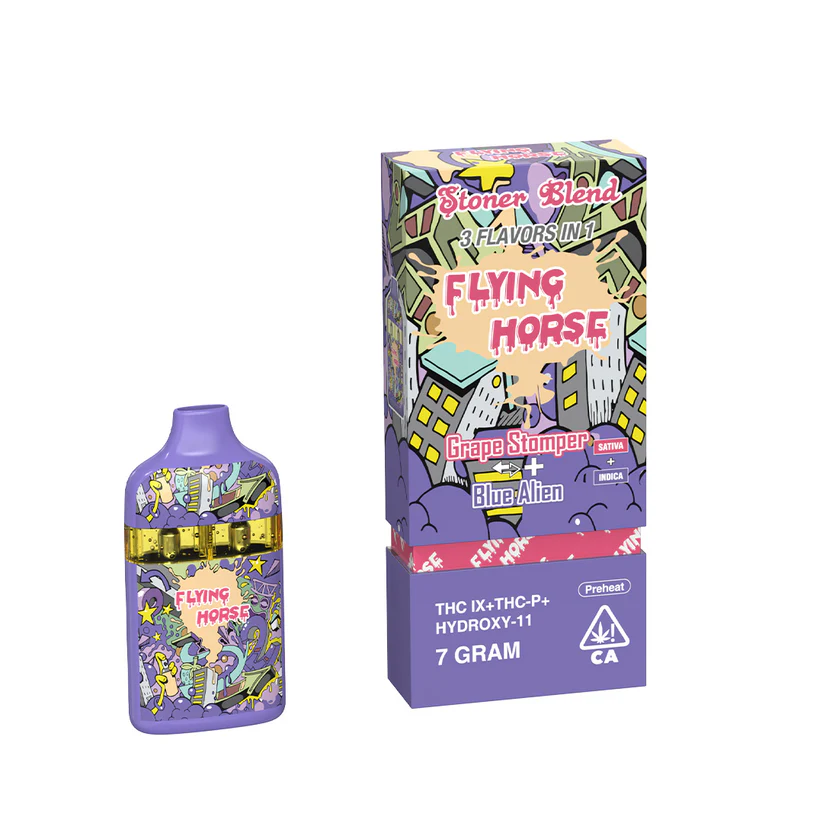 Flying Horse Stoner Blend Disposable 7g THCA THCP Hydroxy 11 Grape Stomper Blue Alien