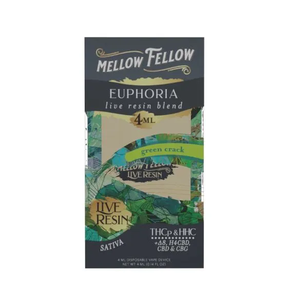 THC Vape Pen - Euphoria Blend - Green Crack Live Resin THC Disposable - 4ml - By Mellow Fellow