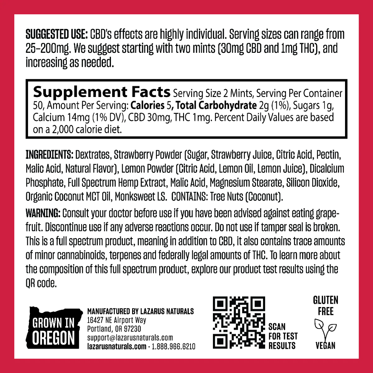 Lazarus Naturals Unwind Mints – Strawberry Lemonade – 15mg CBD + 0.5mg THC per Mint – 100ct Tin - Image 3