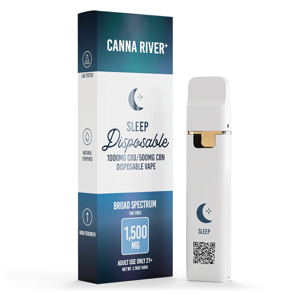 Canna River Sleep Disposable Vape – 2g Broad Spectrum CBD and CBN, THC-free vape pen for restful sleep and relaxation.