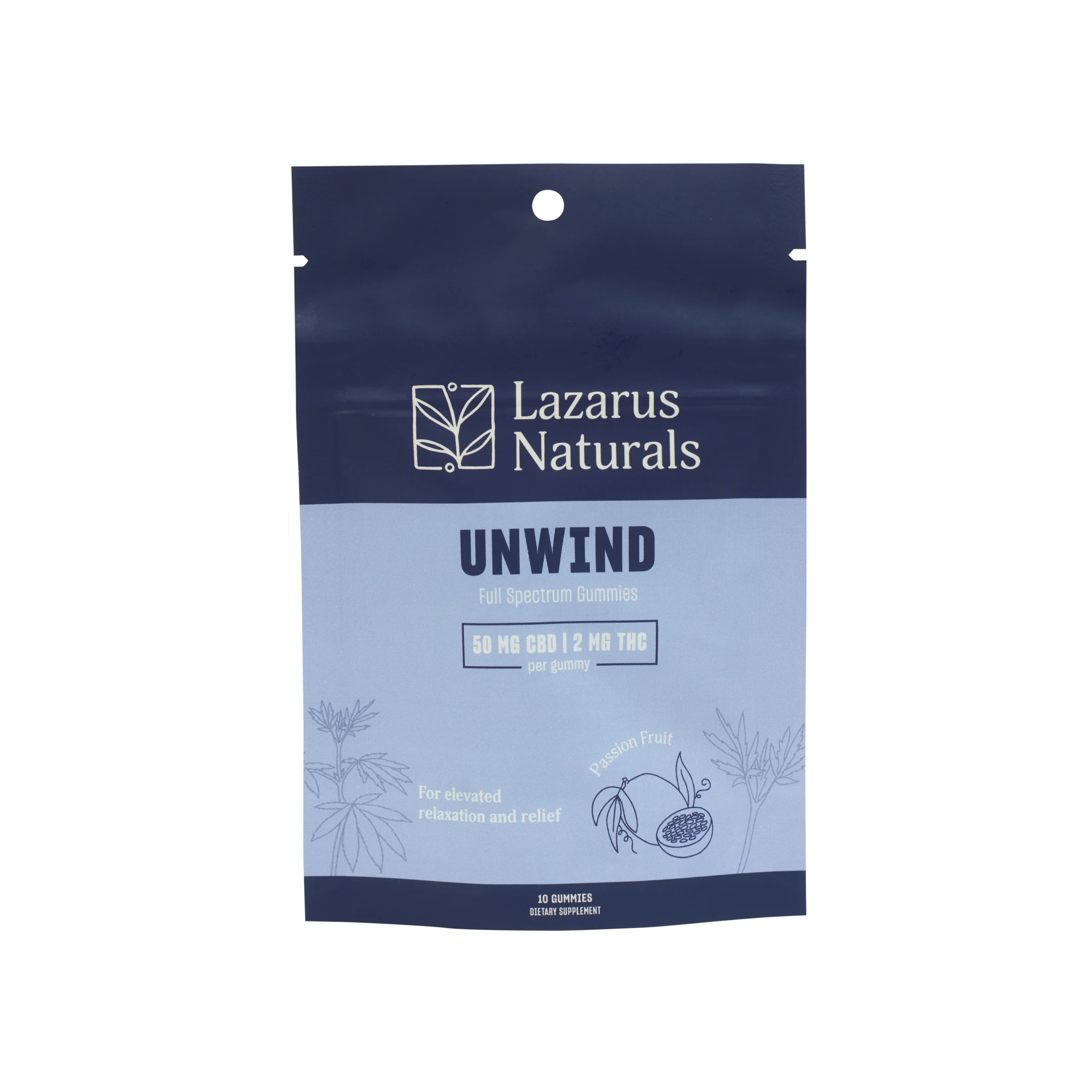 Lazarus Naturals Unwind Full Spectrum CBD + THC Gummies – Passion Fruit - 10ct