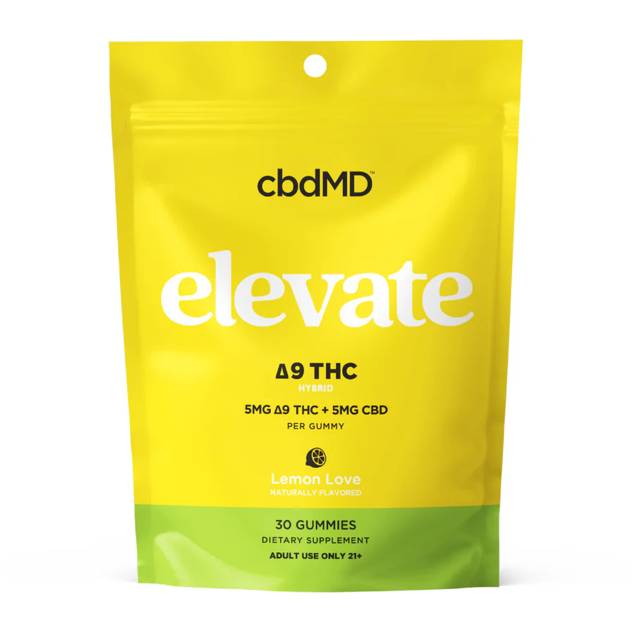 cbdMD Elevate Gummies – Lemon Love (30ct / 5mg Δ9 THC + 5mg CBD per gummy)