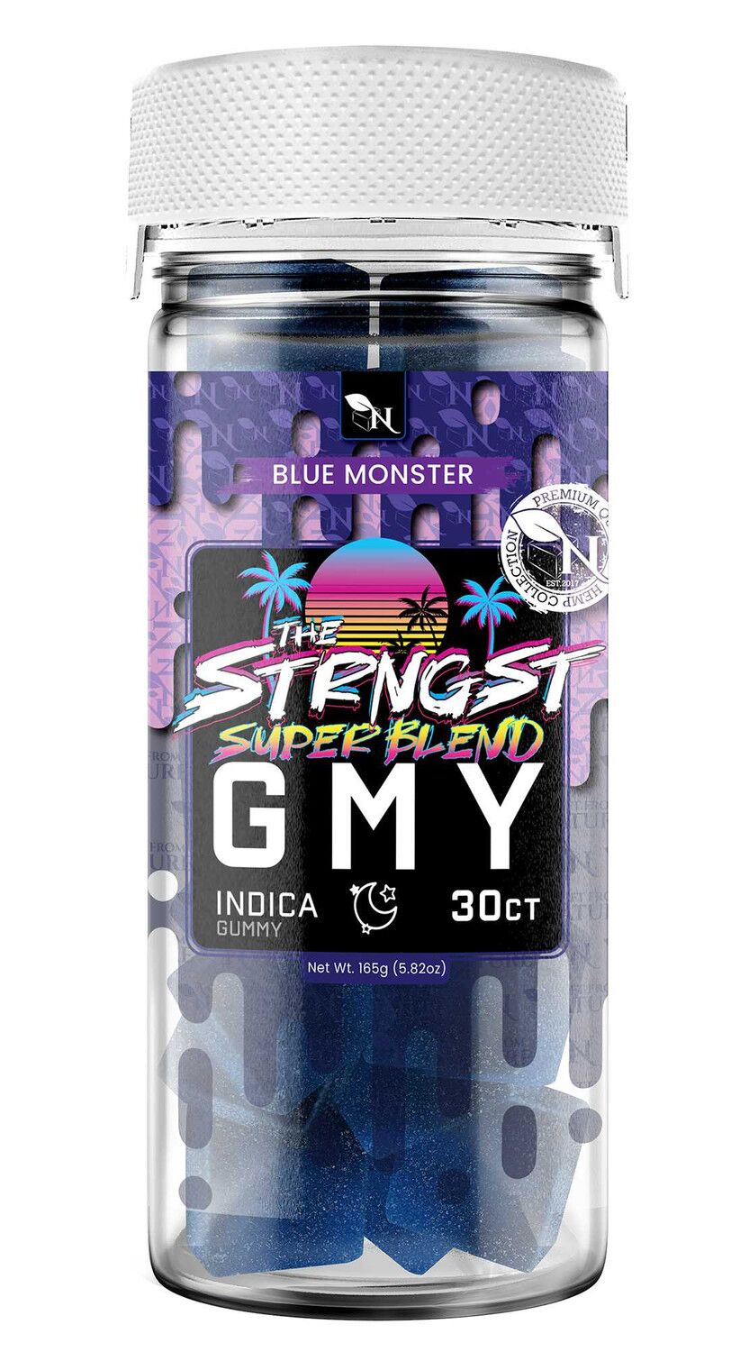 AGFN GMY THC Gummies Blue Monster Indica super blend 6000mg with live resin cannabinoids