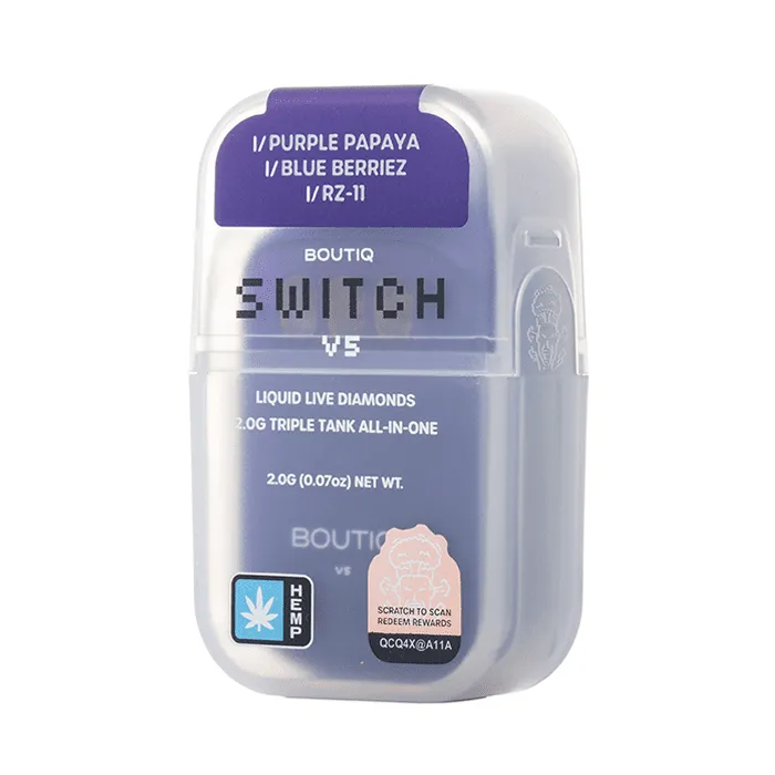 Boutiq SWITCH V5 THCA Disposable 2G Purple Papaya Blue Berriez RZ-11