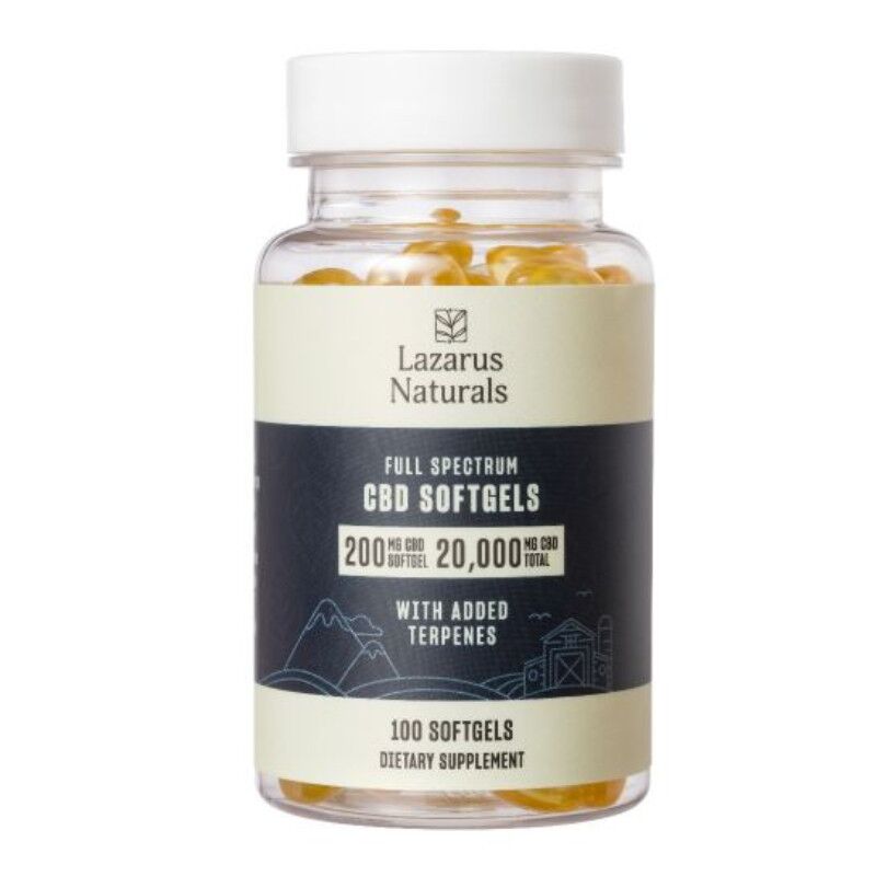 Lazarus Naturals - CBD Capsules - Full Spectrum Softgels - 200mg (100 Count)