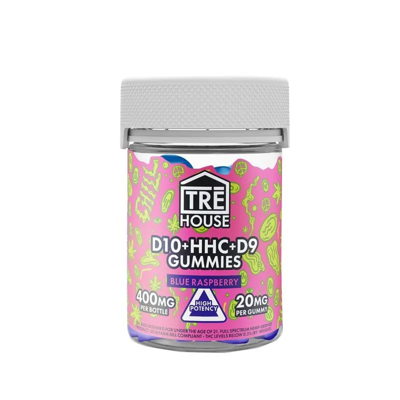 THC Gummies - D10 + D9 + HHC Blue Raspberry Gummies - 20mg - By TRE House