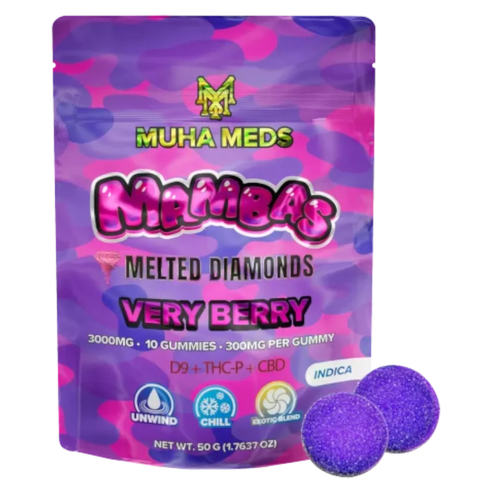 Muha Meds – Very Berry Melted Diamonds Gummies | D9 • THCP • CBD | Indica | 3000mg | 10ct