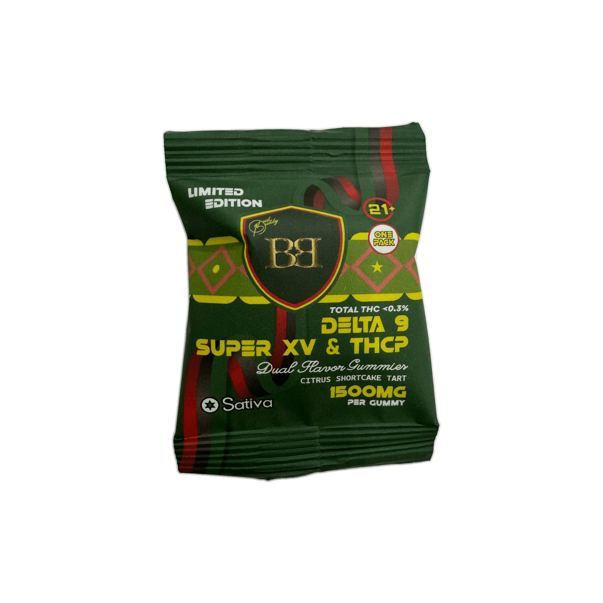 bud buddy super xv delta 9 thcp gummy citrus shortcake tart dual flavor 1500mg 1ct