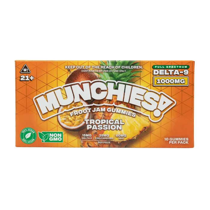 munchies froot jam gummies 1000mg tropical passion full spectrum delta 9 10ct