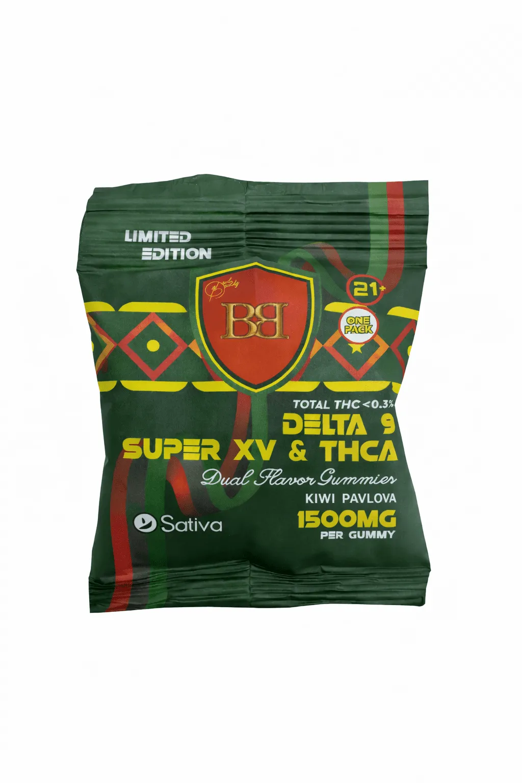 bud buddy thca delta 9 super xv gummy kiwi pavlova dual flavor 1500mg 1ct