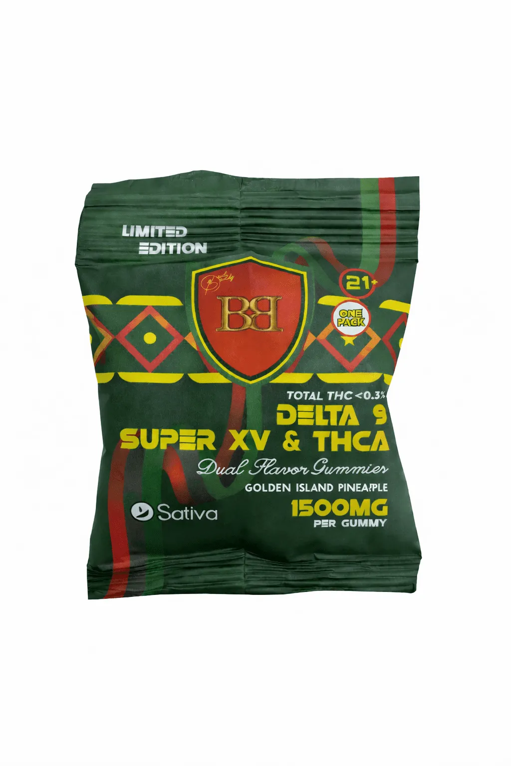 bud buddy thca delta 9 super xv gummy golden island pineapple dual flavor 1500mg 1ct