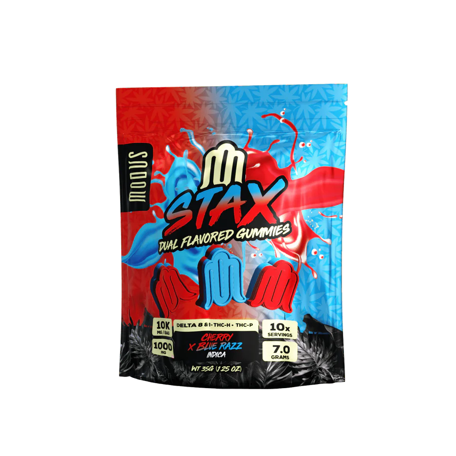 Modus STAX dual flavored gummies Cherry and Blue Razz with Delta 8 Delta 9 THC-H THC-P