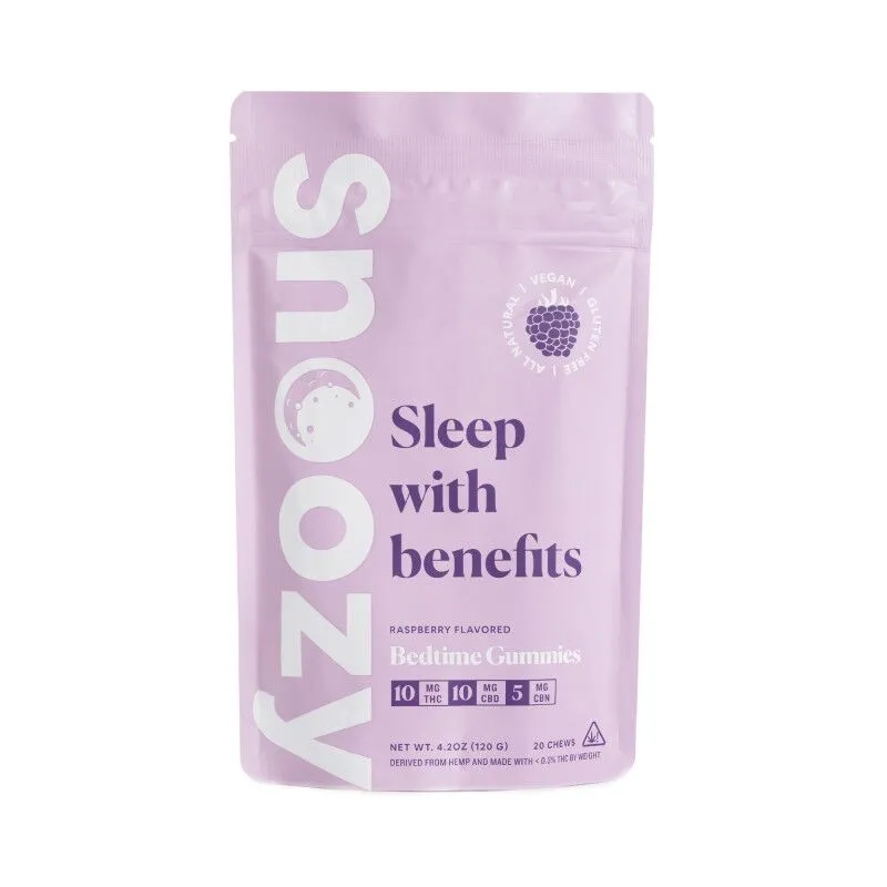 THC Edibles - Raspberry Flavored Sleep with Benefits Bedtime D9 Gummies + CBD - 25mg - By Snoozy Front