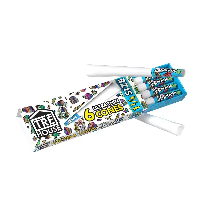 TRE House - Pre Roll Cones - 1 1:4 Size - Ultra Thin - 6 Count - Single OPEN