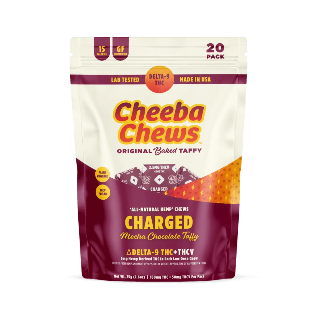 Cheeba Chews Charged Chews 5mg D9 THC 2.5mg THCV – Mocha Chocolate Taffy