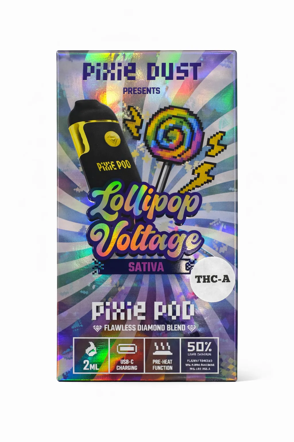 Pixie Pods Flawless Diamond Blend 2G disposable vape Lollipop Voltage
