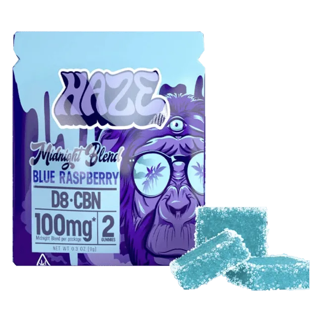 Haze Midnight Blend Delta-8 CBN Gummies Blue Raspberry 100mg 2 Count