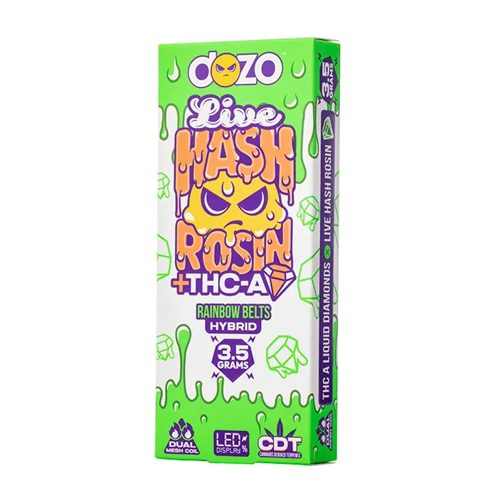Dozo Live Hash Rosin + THCA Liquid Diamonds Disposable Rainbow Belts Hybrid 3.5g