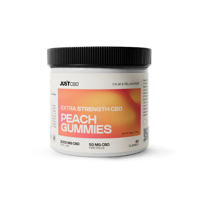 JustCBD Extra Strength CBD Gummies Peach 2000mg 50mg per gummy 40 count