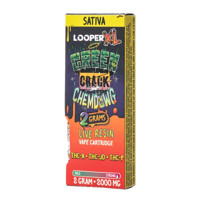 Looper XL Live Resin Vape Cartridge 2G 2000mg THCA THCP Green Crack Chemdawg Sativa