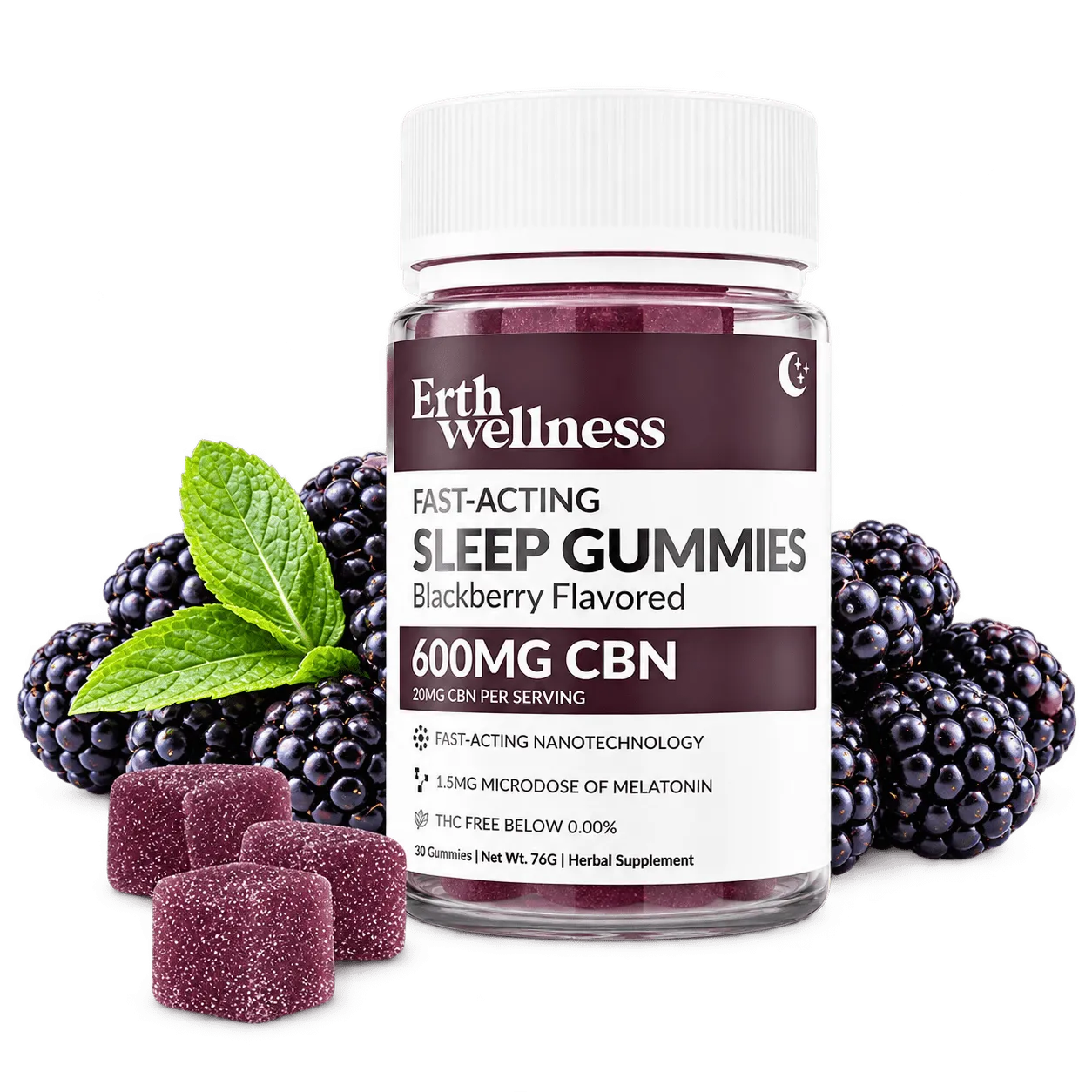 Erth Wellness Fast-Acting CBN Sleep Gummies Blackberry 30 Count