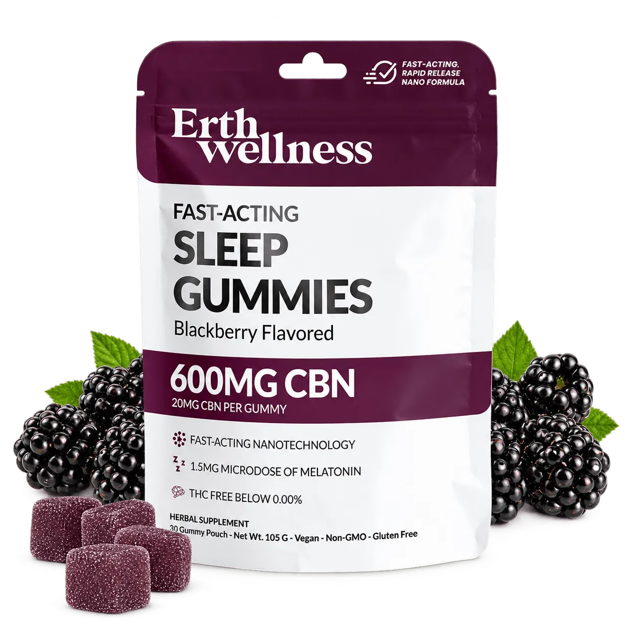 Erth Wellness Fast-Acting CBN Sleep Gummies Blackberry 30 Count - Image 2