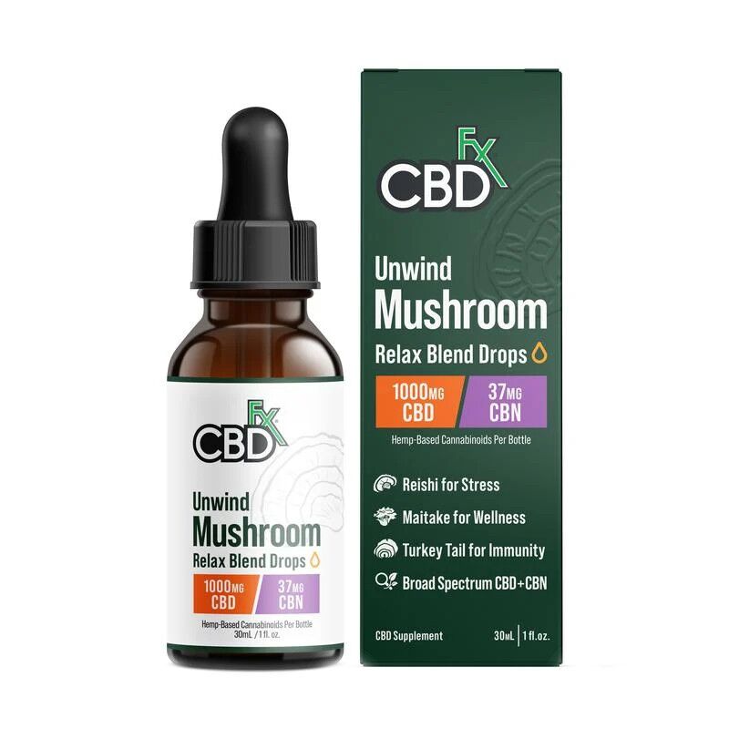 CBDfx - CBD Tincture - Unwind Mushroom CBD:CBN Relax Blend Drops - 1000mg