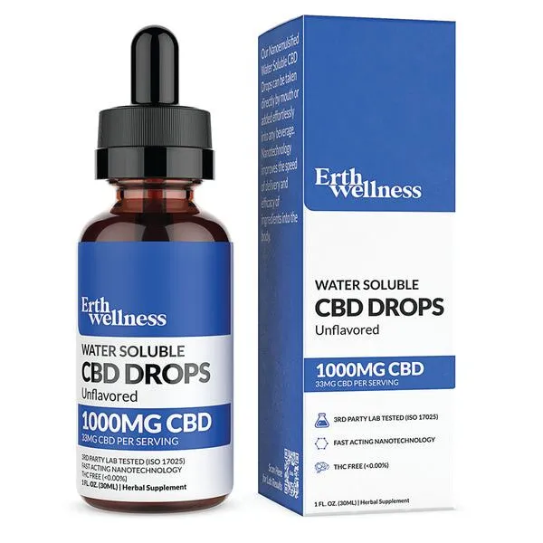 ERTH Wellness - CBD Oil - Water Soluble CBD Tincture - Unflavored - 1000mg