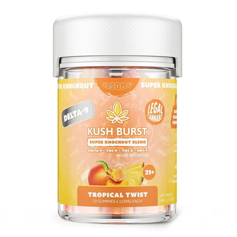 Knockout Blend THC Gummies with Delta 9 + THC-P + THC-X + HHC-P + Delta 8 - Tropical Twist - Kush Burst