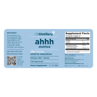 CBDistillery ahhh Distilled Relief & Relaxation Full Spectrum CBD Oil – 500MG – 30mL