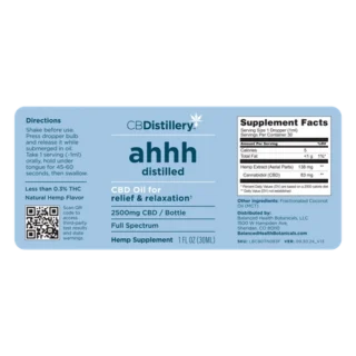 CBDistillery  ahhh Distilled Relief & Relaxation Full Spectrum CBD Oil – 2500MG – 30mL