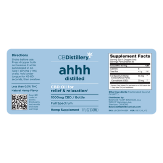 CBDistillery  ahhh Distilled Relief & Relaxation Full Spectrum CBD Oil  – 1000MG – 30mL