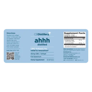 CBDistillery Relief + Relax Full Spectrum CBD Softgels  30MG CBD – 30ct & 60ct