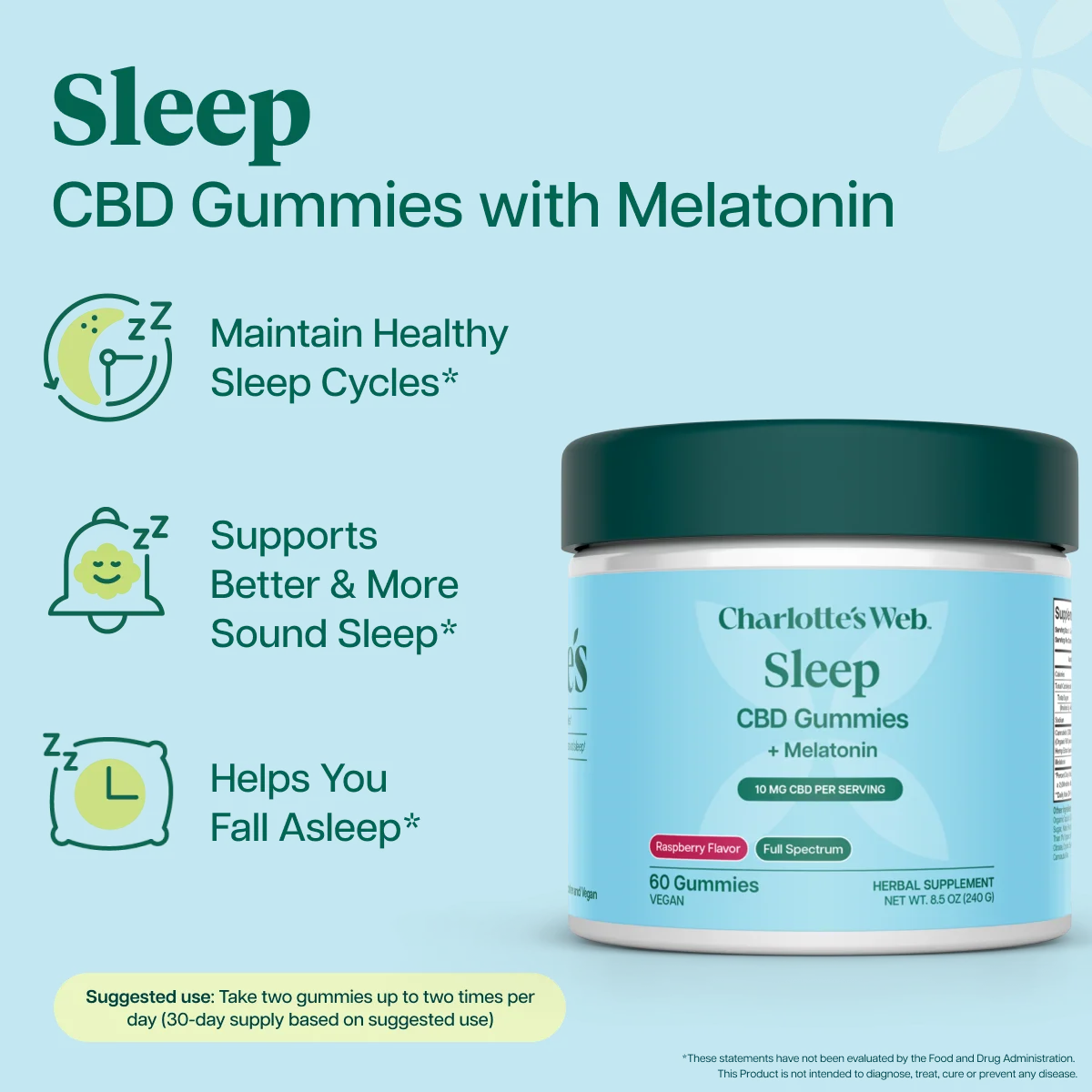 Charlotte’s Web Full Spectrum CBD Sleep Gummies Raspberry 60 Count - Image 2