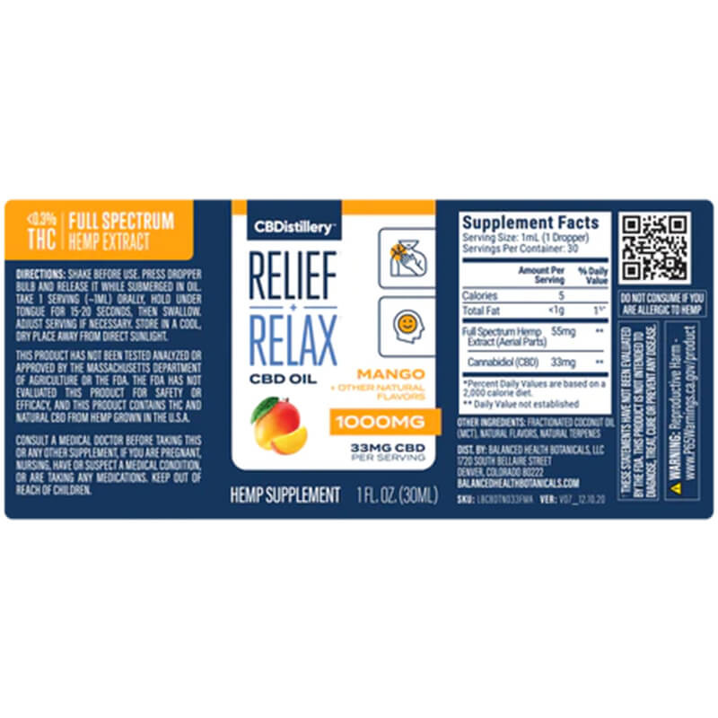 Full Spectrum CBD Oil Tincture - Mango - 1000mg - CBDistillery - Image 2