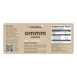CBDistillery  Ommm Distilled Full Spectrum CBG + CBD Calm & Clarity Oil Tincture  – 30mL
