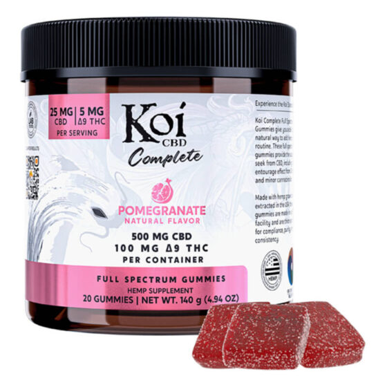 Koi CBD Complete - CBD Edible - Full Spectrum CBD:Delta 9 Pomegranate Gummies - 500mg