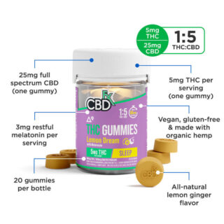 THC Gummies with CBD + Melatonin - Lemon Dream Sleep - CBDfx Info 20 Count
