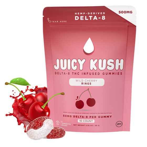 Juicy Kush - Delta 8 Edible - Wild Cherry Rings Gummies - 50mg