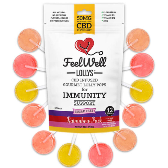 Feel Well Lollys - CBD Edible - Rainbow Lollipops - 50mg