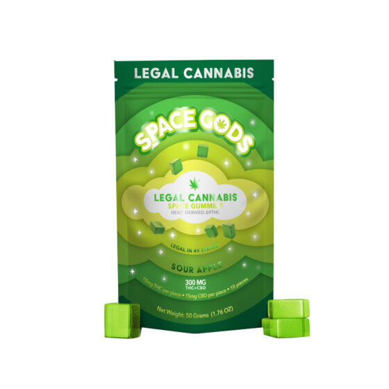 Space Gods - D9 Edible - D9:CBD Space Gummies - Sour Apple  - 15mg - 10 Piece