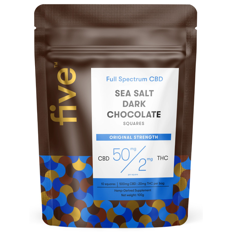 Five CBD CBD & THC Edible Sea Salt & Dark Chocolate Squares 50mg
