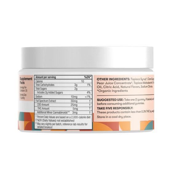 Five CBD - CBD & THC Edible - Full Spectrum Daily Buzz Gummies - 25mg (Back)